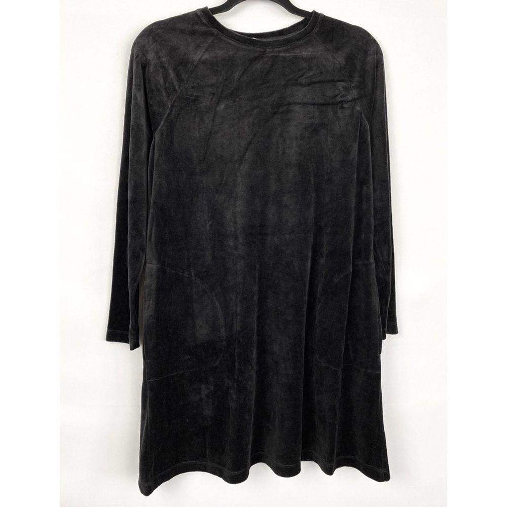 J Jill Womens Velvet Tunic Dress M Petite Black Minimalist Classic Witchy